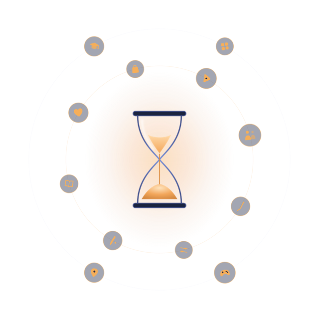 Precursor hourglass and orbiting glyphs, transparent